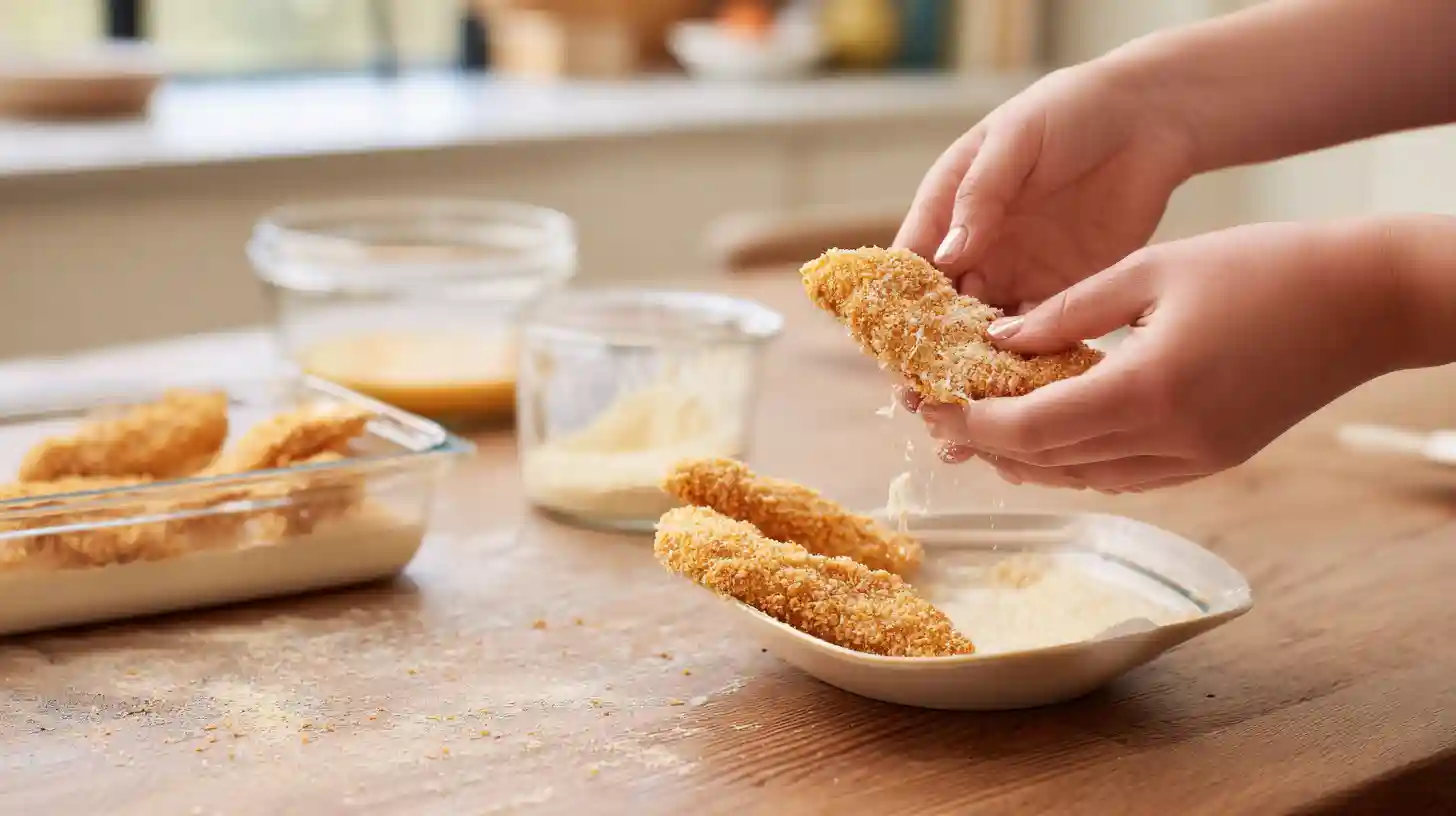 coating-easy-crack-chicken-tenders-ritz-crust Coating chicken tenders with mayo and crushed Ritz crackers – best high protein low carb Easy Crack Chicken Tenders recipe