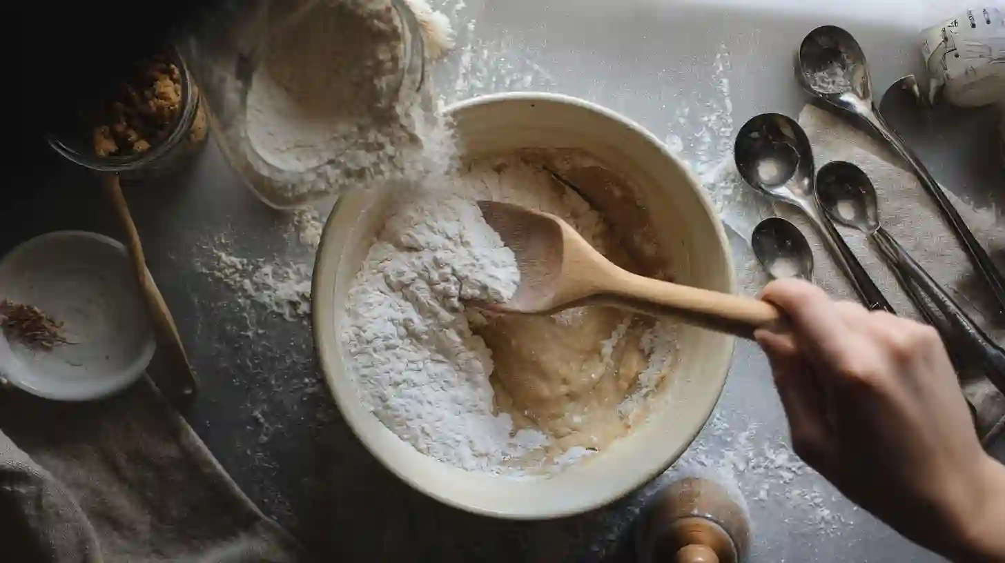 combine-wet-dry-cookie-dough Combining wet and dry ingredients for cookie dough – ideal for meal prep recipes for beginners and budget family meals