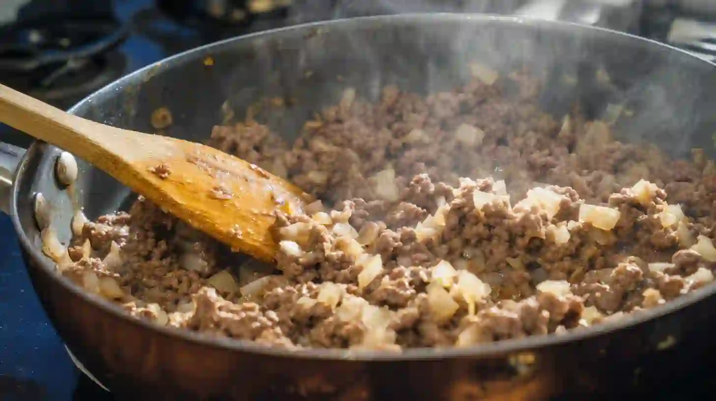 cook-beef-onions-rollups Cooking ground beef and onions for garlic butter beef rollups