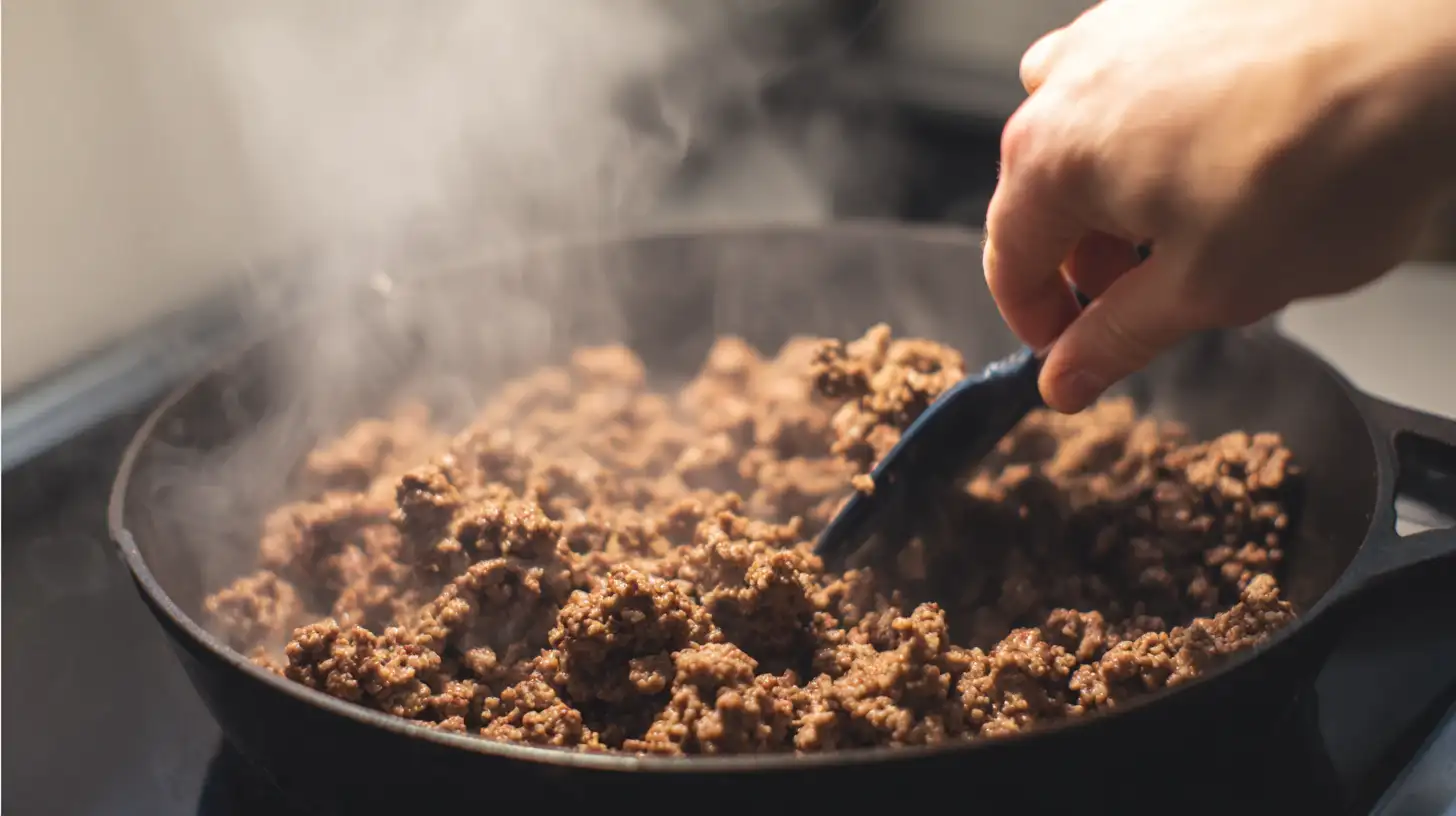 cook-ground-beef-skillet-step1 Cooking ground beef in a skillet until browned