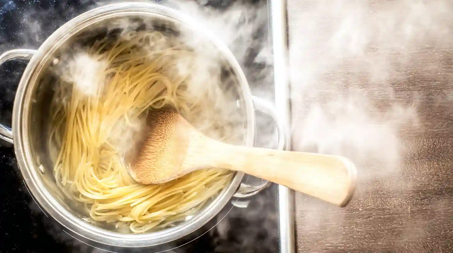 cook-pasta-step-taco-spaghetti Boiling spaghetti pasta for taco spaghetti recipe