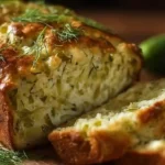 Cooling and slicing fresh dill pickle bread on a wire rack