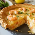 Resting and slicing Florida Shrimp Pie Recipe for serving