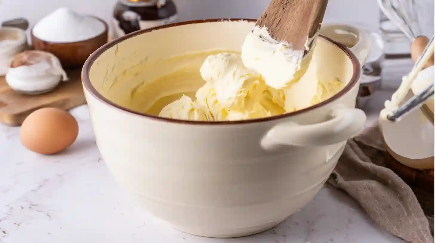 cream-butter-sugar-cookie-dough Creaming butter and sugars for cookie dough – essential step in high protein dessert recipes and meal plan for busy moms