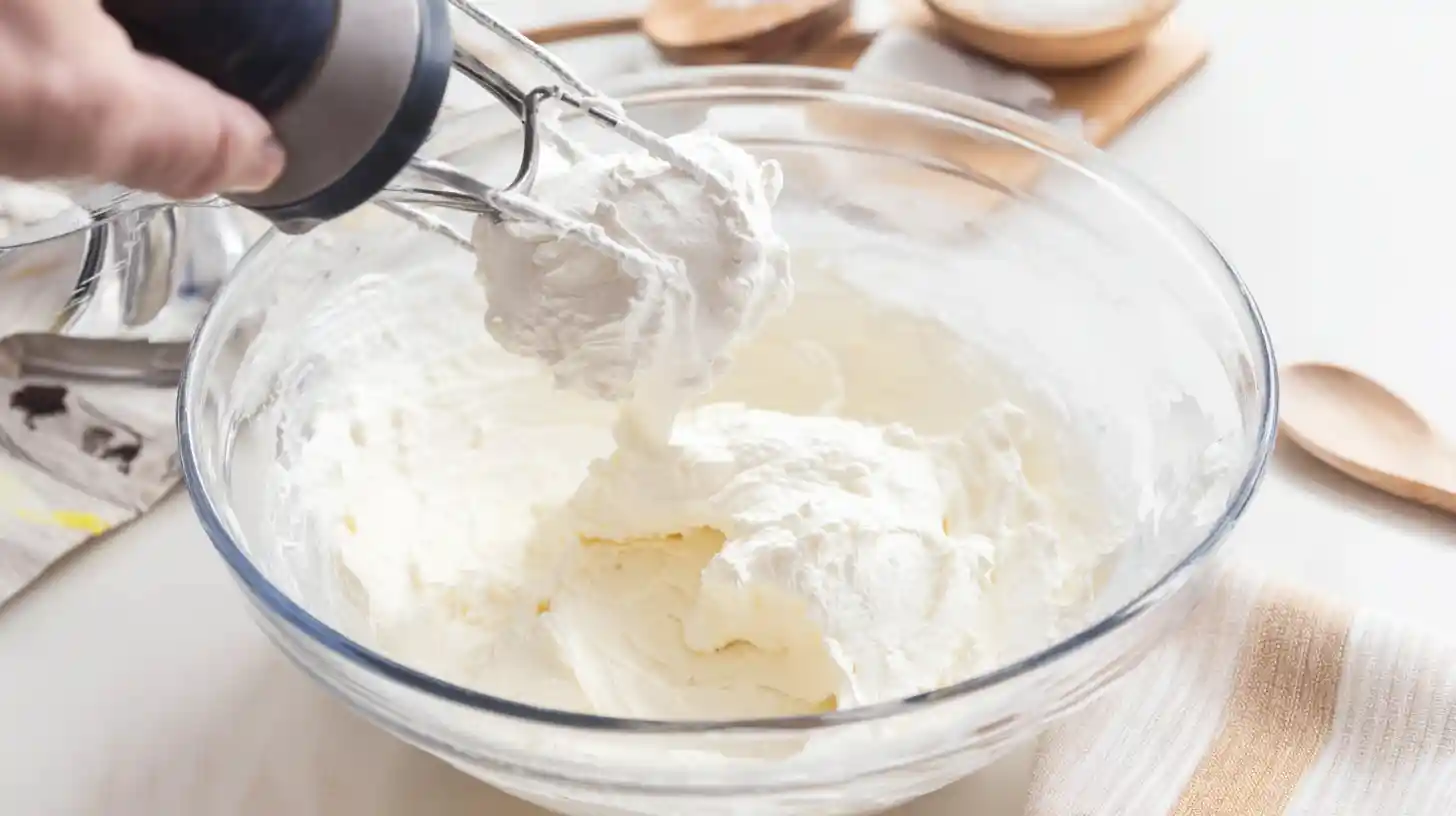 cream-cheese-layer-healthy-dessert-step Mixing cream cheese, sugar, and whipped topping for One of the Best Desserts Ever Healthy