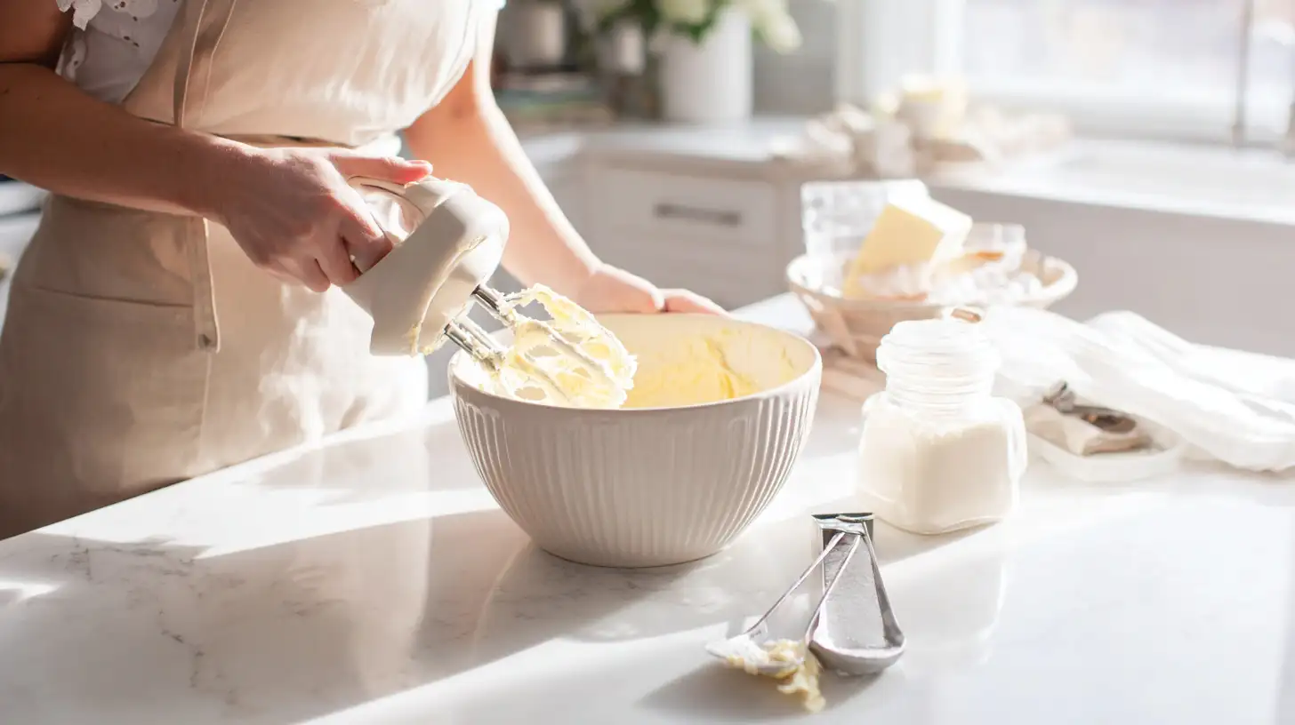 creaming-butter-and-sugar-pound-cake-step Creaming butter and sugar for homemade strawberry cream cheese pound cake recipe