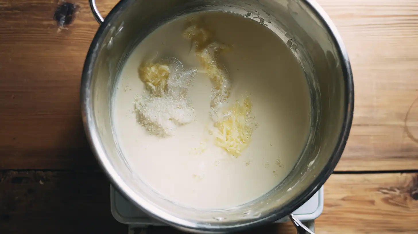 creamy-alfredo-sauce-steak-pasta-recipe Melting Parmesan and mozzarella into creamy Alfredo sauce for a restaurant-quality steak pasta recipe