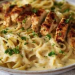 Tossing linguine with creamy Cajun sauce and sliced chicken