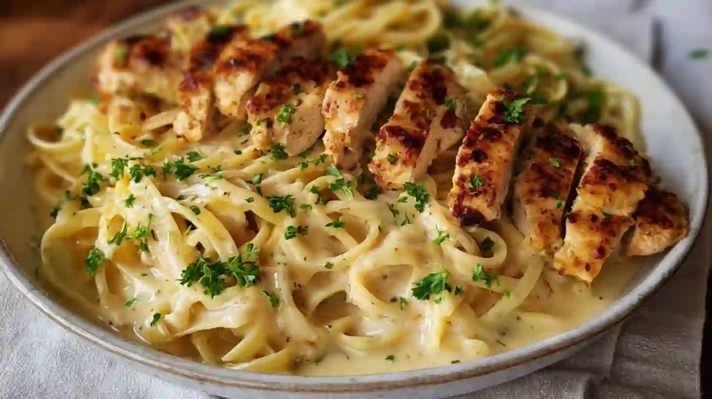 creamy-chicken-linguine-tossed-step6 Tossing linguine with creamy Cajun sauce and sliced chicken
