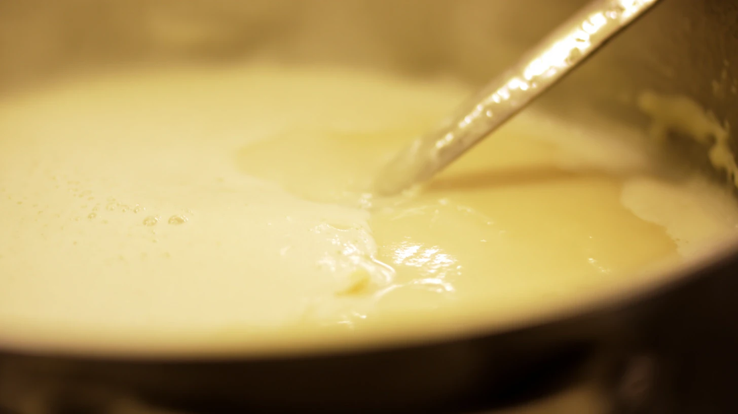 creamy-poblano-chicken-soup-final-step Stirring cream and Monterey Jack cheese into poblano chicken soup