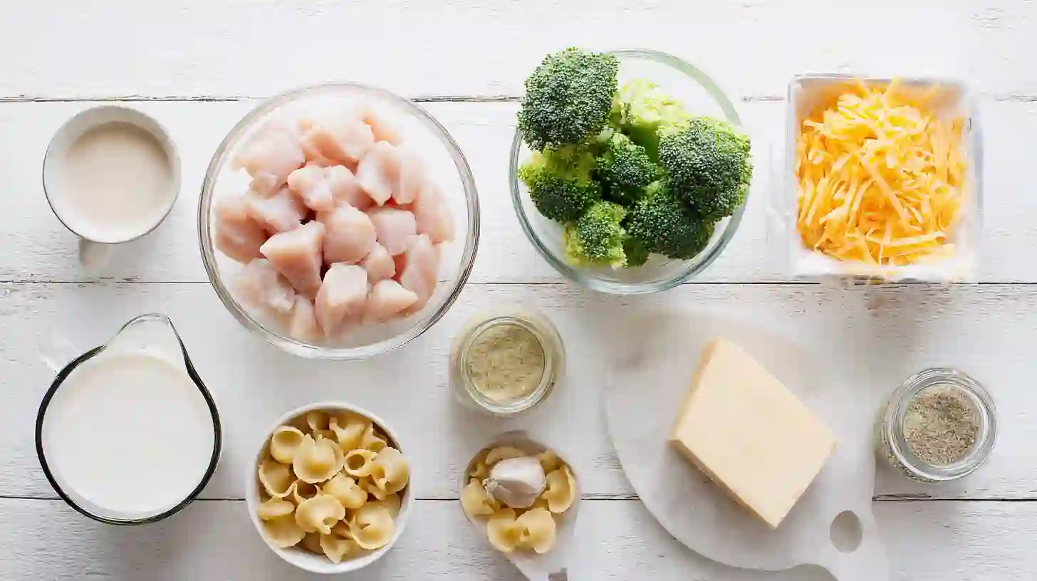 crockpot-chicken-and-broccoli-mac-and-cheese-ingredients Ingredients for Crockpot Chicken and Broccoli Mac and Cheese – easy crockpot chicken meal with pasta and cheddar cheese.best crockpot dinners for families