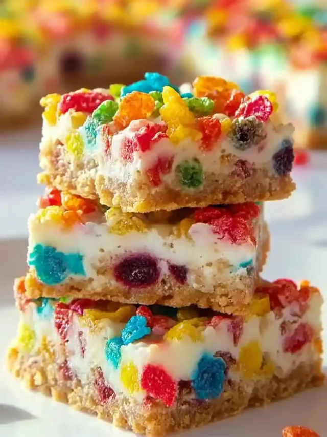 Fruity Pebbles Cookie Cheesecake Bars