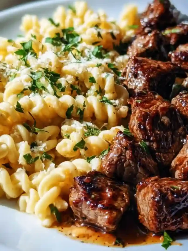 Garlic Butter Steak Bites and Creamy Alfredo Pasta