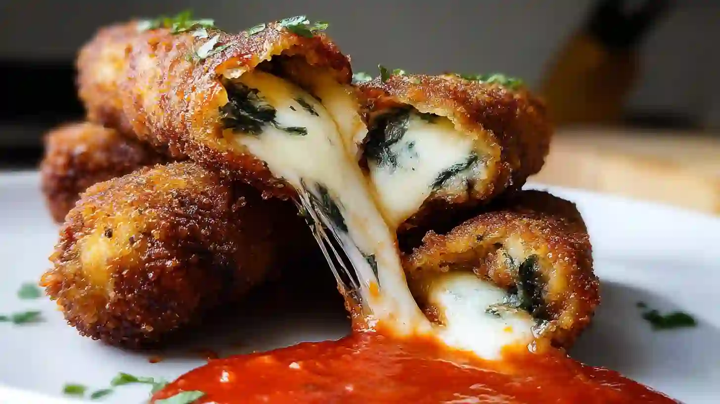 draining-fried-lasagna-mozzarella-rolls Draining and garnishing deep fried lasagna mozzarella sticks recipe with basil and Parmesan, perfect for easy dinner recipes for families
