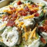 Drizzling avocado lime ranch over gluten-free cucumber cheese bacon snack, perfect healthy low carb high protein snack idea