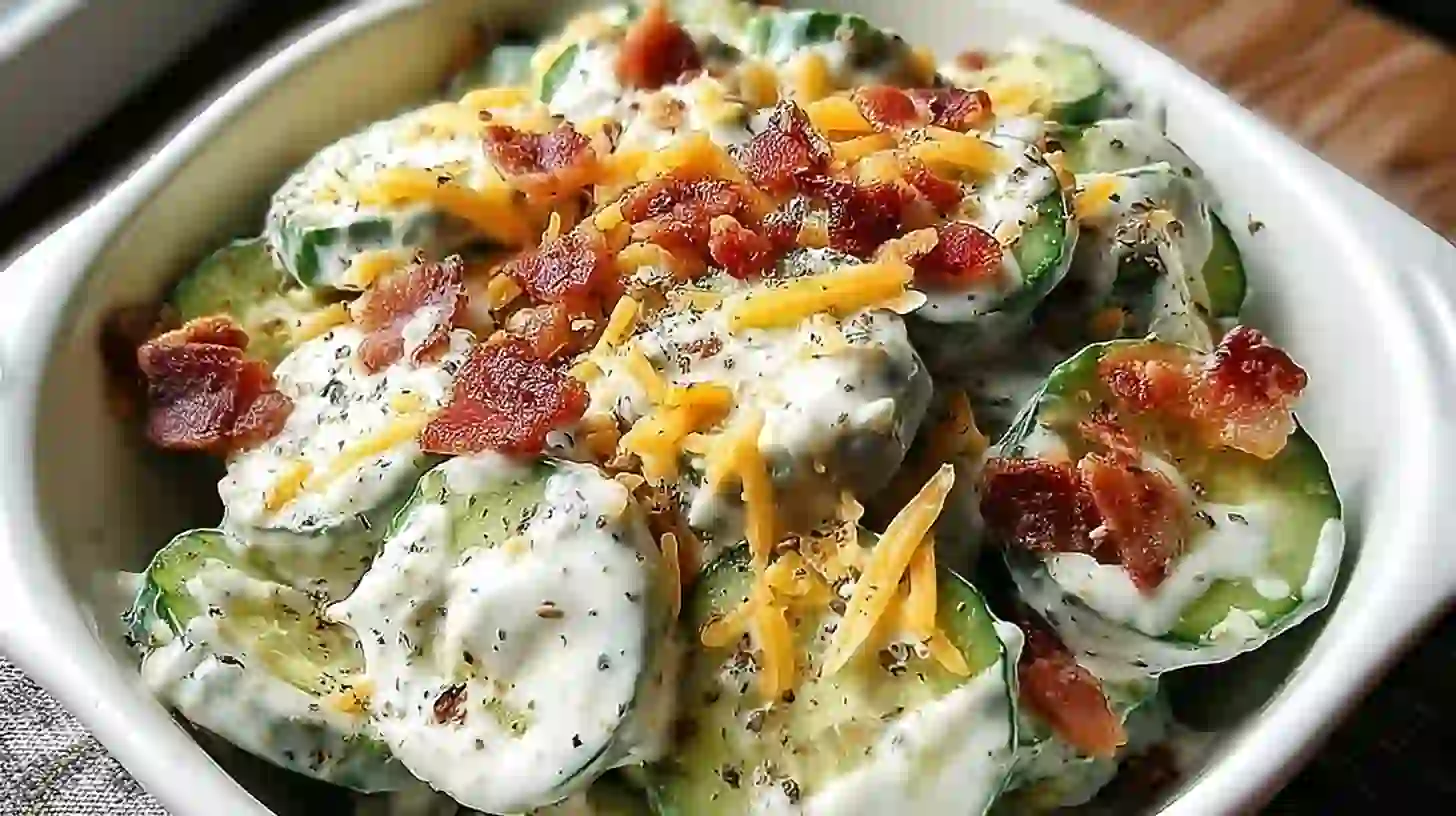 drizzle-avocado-lime-ranch-cucumber-snack-step6 Drizzling avocado lime ranch over gluten-free cucumber cheese bacon snack, perfect healthy low carb high protein snack idea