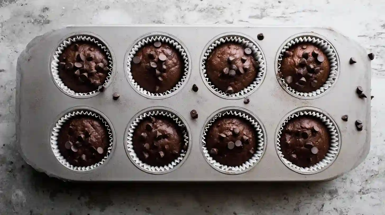 filling-muffin-liners-brownie-batter filling muffin liners with brownie batter and chocolate chips