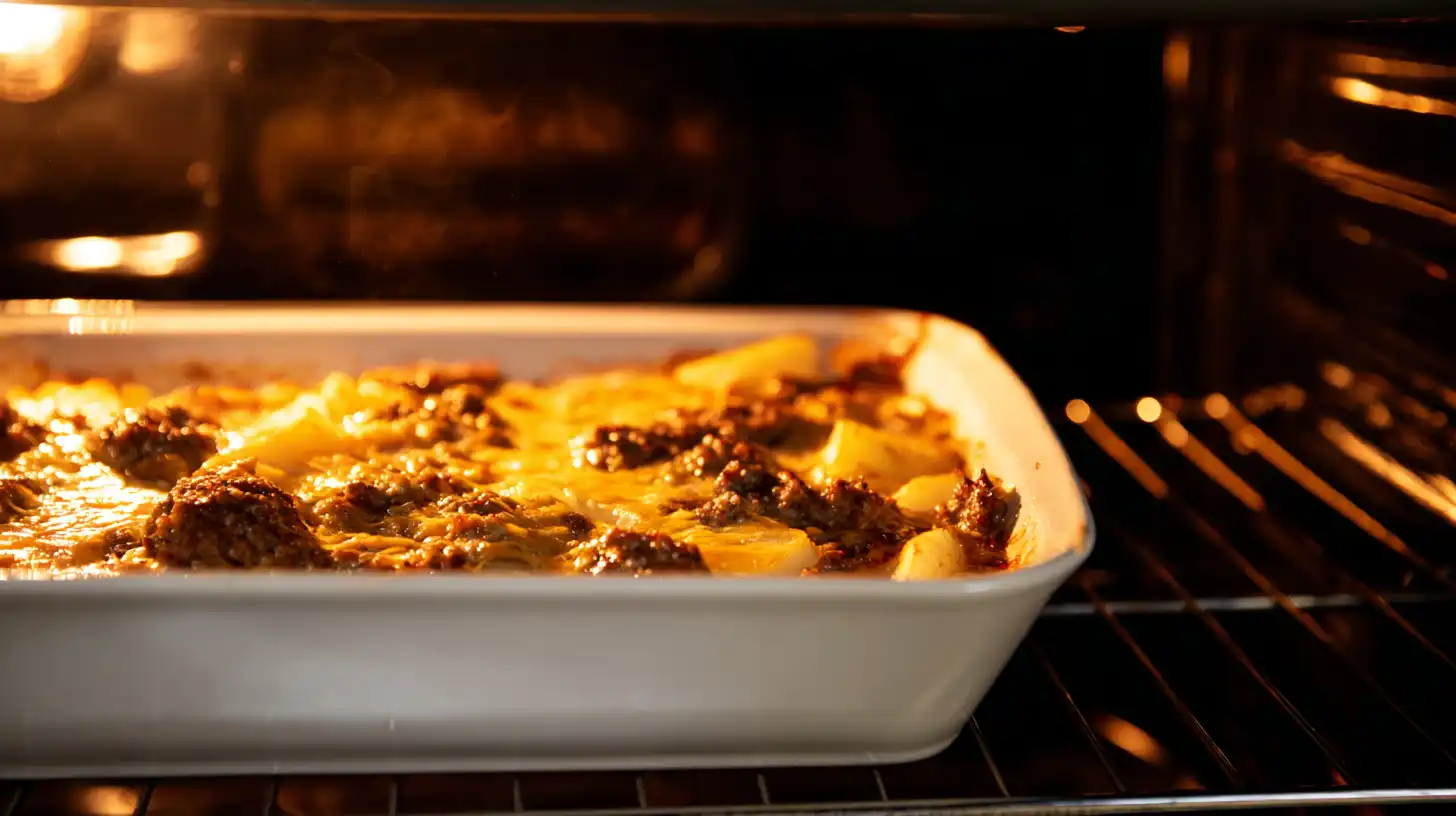 final-bake-cheesy-ranch-potatoes-sausage Cheesy Ranch Potatoes and Sausage baking until golden and bubbly