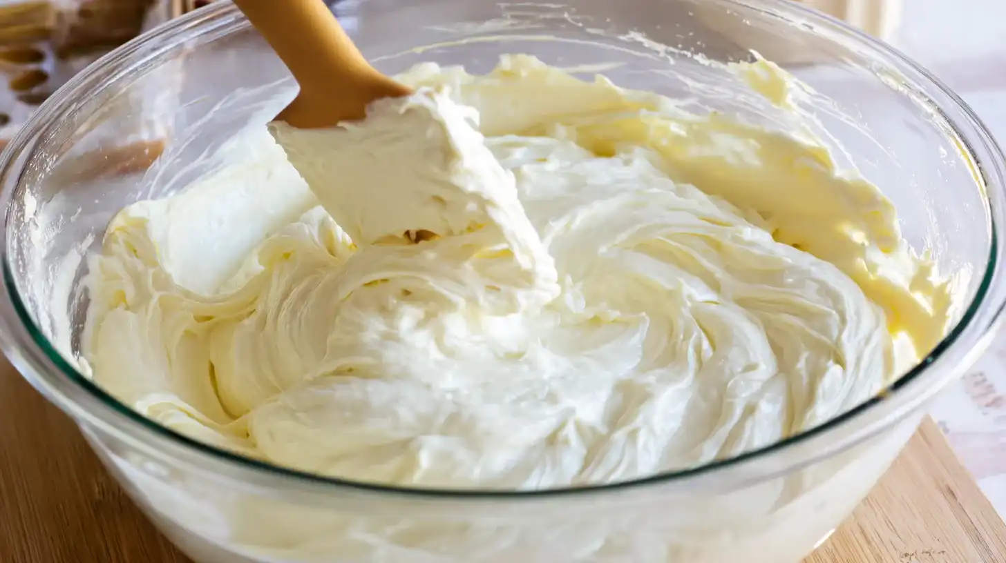 fold-whipped-pineapple-cheesecake-filling Folding whipped topping and pineapple into cream cheese mixture