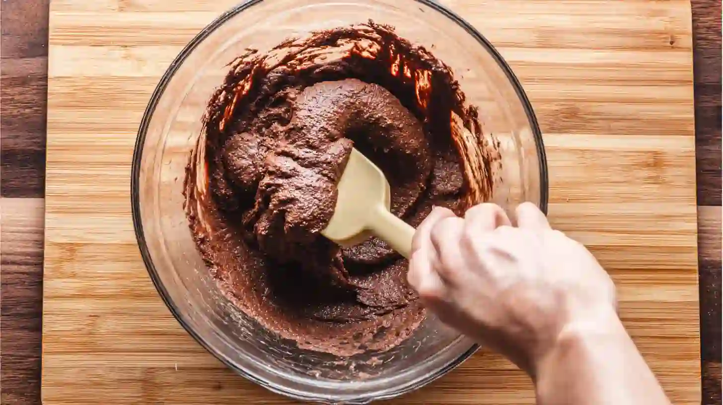 folding-dry-into-wet-brownie-muffins folding dry ingredients into wet brownie muffin batter