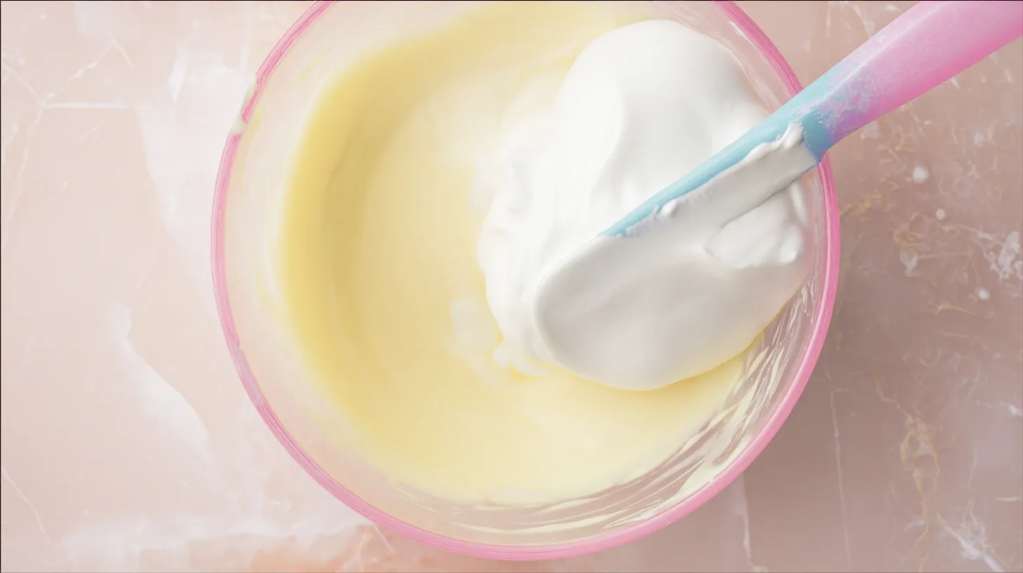 folding-whipped-cream-condensed-milk-step3 Folding coconut cream mixture into whipped cream for Bahama Mama Ice Cream – no churn ice cream recipes and easy ice cream recipes for kids