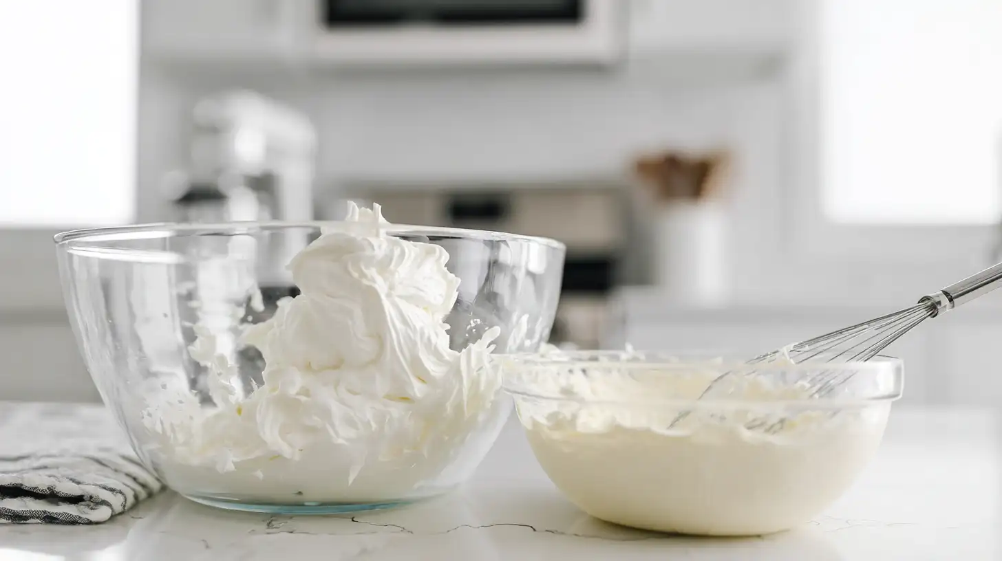 folding-whipped-cream-into-cheesecake-mixture Whipping cream and folding into cream cheese for banana pudding