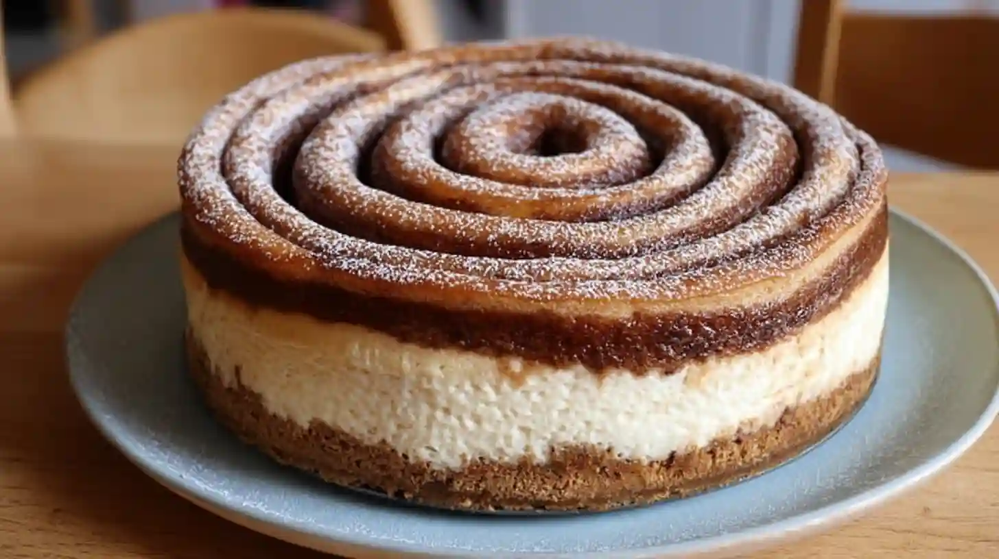 glazed-cinnamon-roll-honeybun-cheesecake-slice Glazed cinnamon roll honeybun cheesecake revealing creamy layers and cinnamon swirl