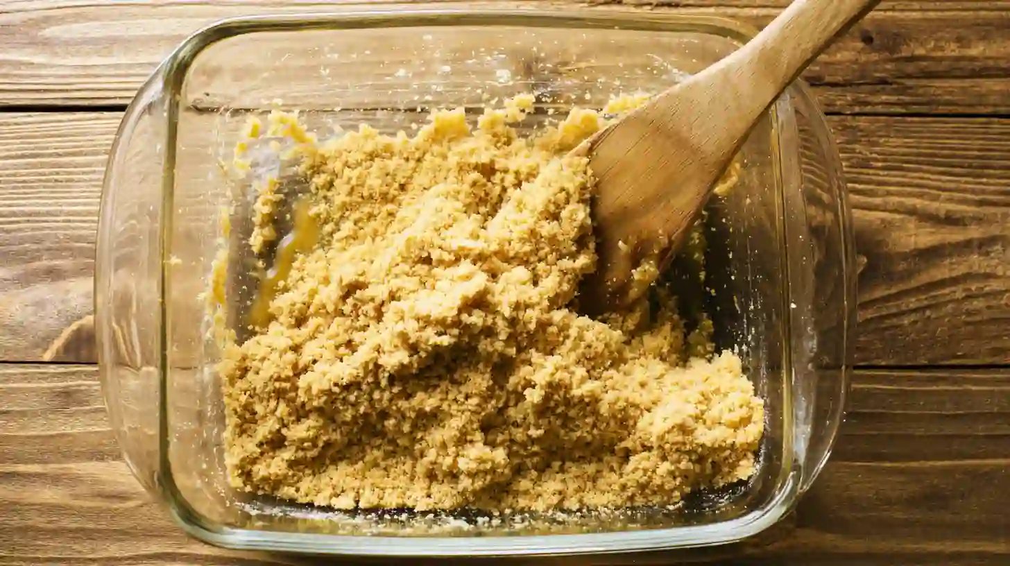 graham-crust-no-bake-pineapple-cheesecake Mixing graham cracker crumbs and butter for cheesecake crust