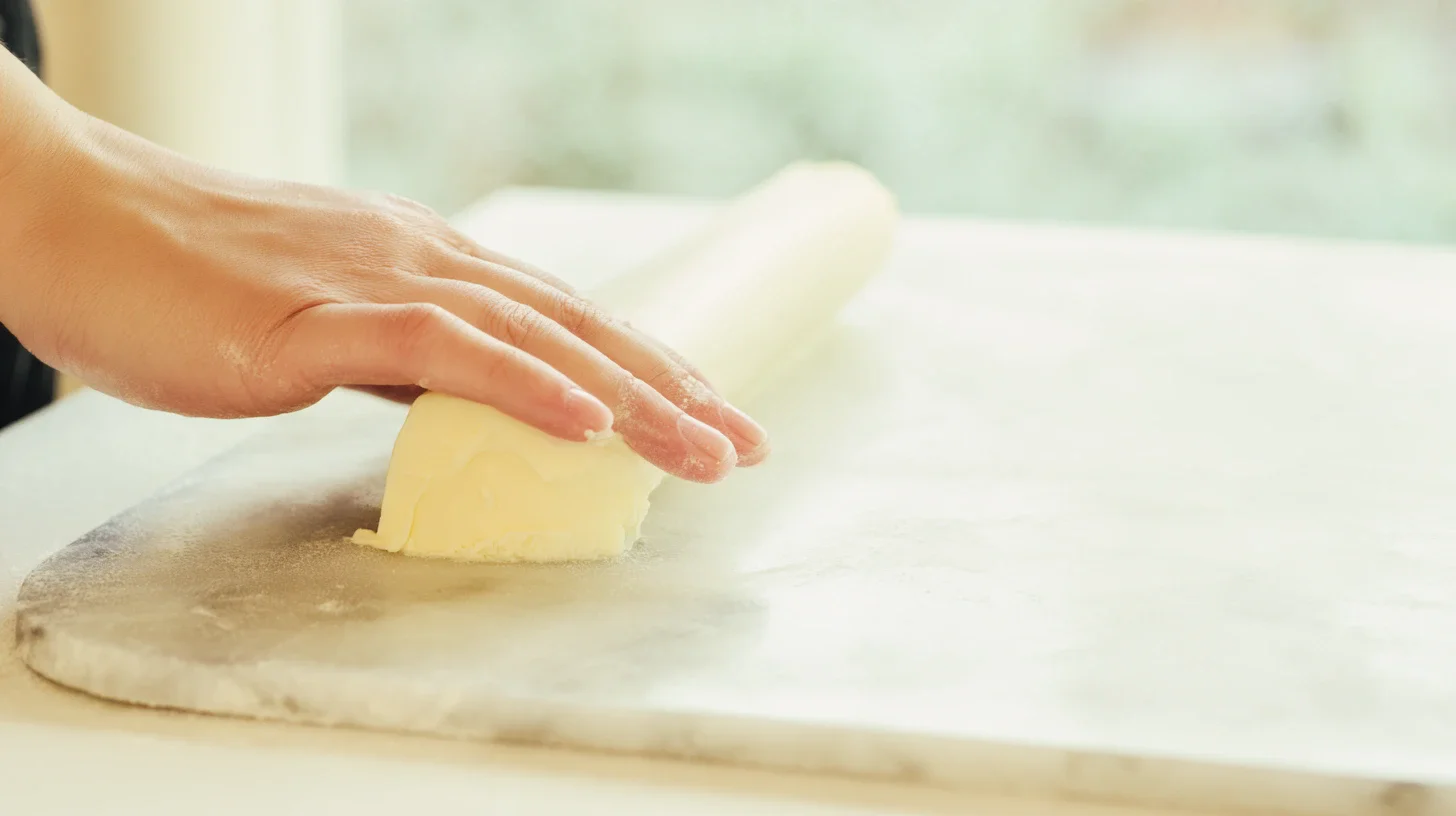 greasing-baking-sheet-taffy-prep Greasing a baking sheet with butter for Homemade Saltwater Taffy Rolls