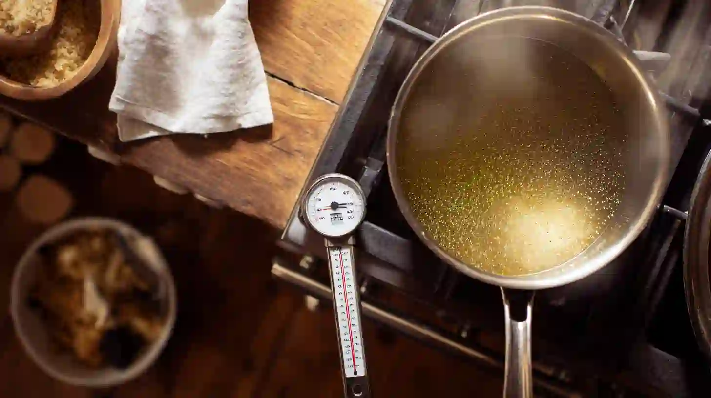 heating-oil-lasagna-mozzarella-sticks Heating oil to 375°F for deep fried lasagna mozzarella sticks recipe, perfect for easy dinner recipes for families