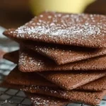 Stack of homemade chocolate graham crackers on cooling rack