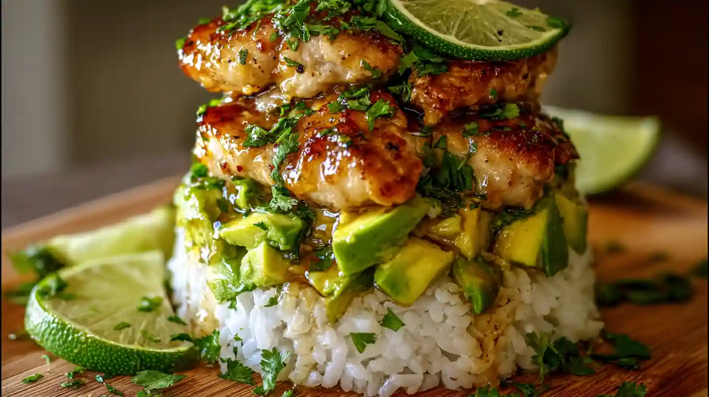 Honey Lime Chicken and Avocado Rice Stack Healthy & Easy Dinner