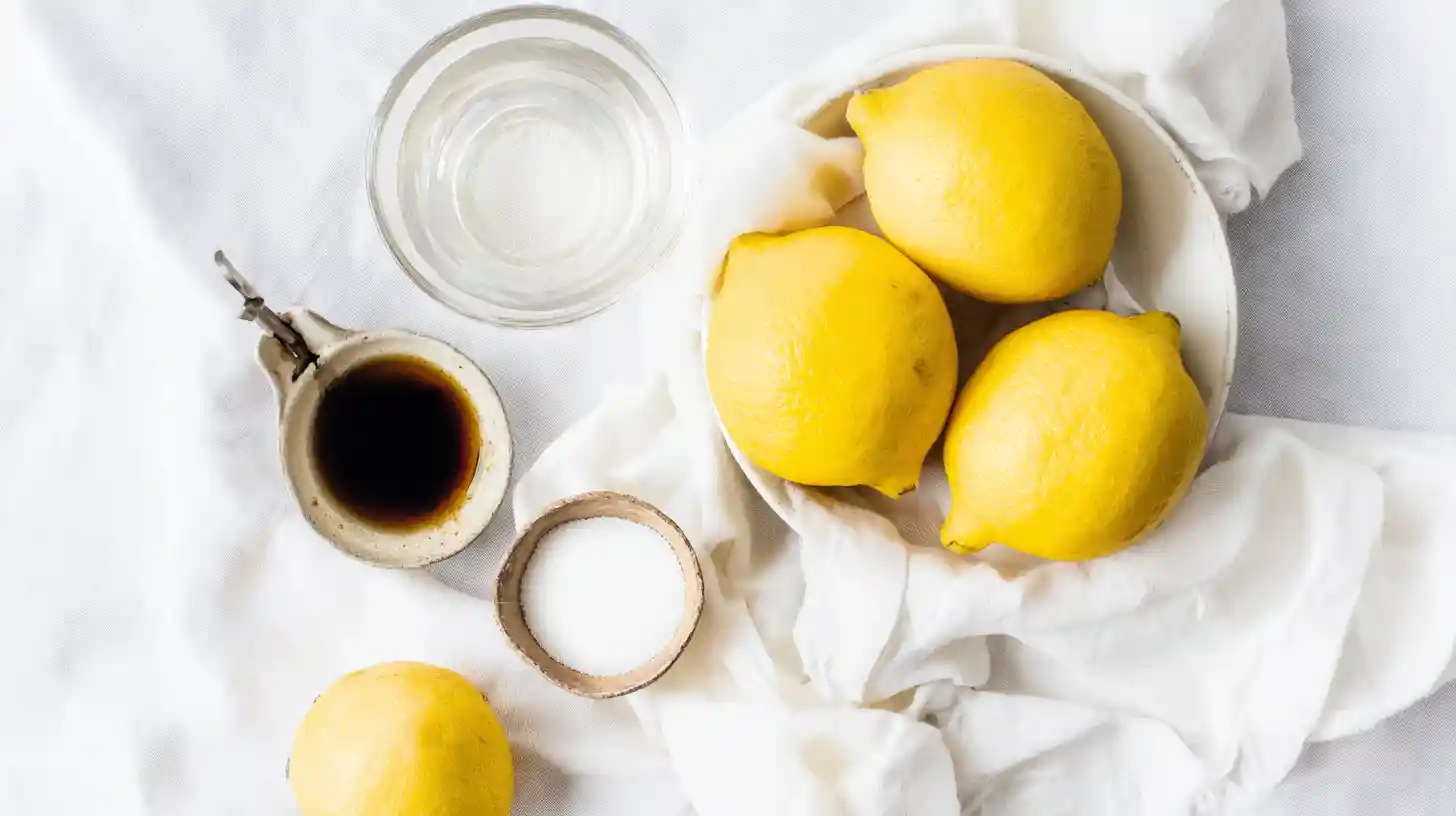 italian-lemon-jam-Recipe-ingredients Ingredients for Italian Lemon Jam Recipe laid out on a table.low carb high protein snacks