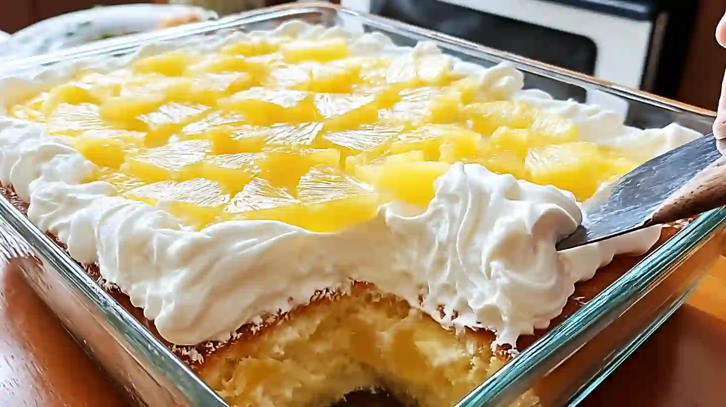 juicy-pineapple-heaven-cake-for-busy-moms-servid Spreading pineapple whipped topping over juicy pineapple heaven cake – easy chilled dessert for busy moms