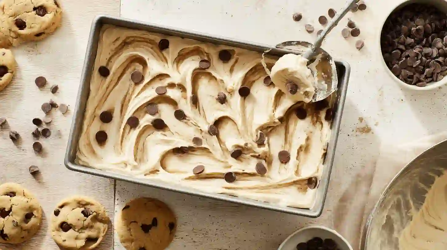 layer-cookie-dough-cheesecake-loaf-recipe-step4 Step-by-step view of Pull Apart Cookie Dough Cheesecake Loaf being layered—flattened cookie dough and cheesecake filling create the perfect budget-friendly dessert for families and one of the best homemade baking ideas.