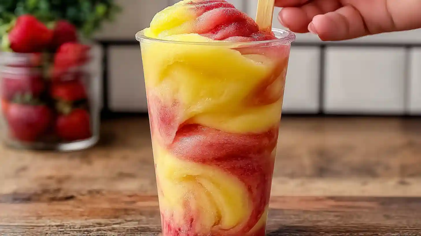 layer-swirl-pineapple-strawberry-slushie Layering and swirling fruit slush – best pineapple strawberry swirled slushies recipe for healthy smoothie recipes
