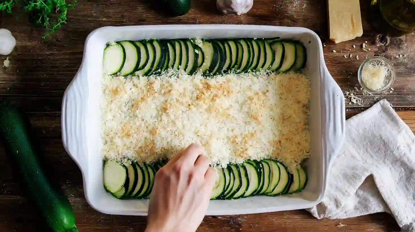 layer-zucchini-cheese-casserole layering zucchini and cheese for healthy low carb cheesy zucchini bake
