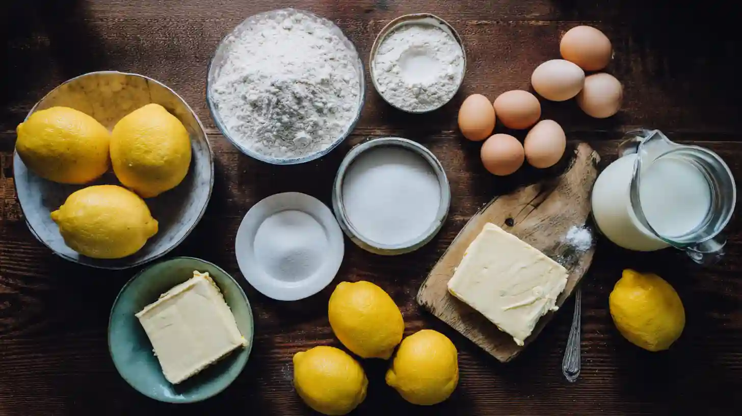 lemon-layer-cake-With-cream-cheese-frosting-ingredients Ingredients for Lemon Layer Cake With Cream Cheese Frosting