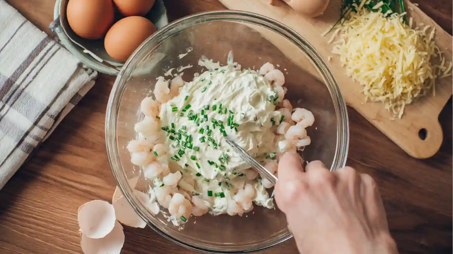 make-filling-florida-shrimp-pie Making creamy shrimp filling for Florida Shrimp Pie Recipe