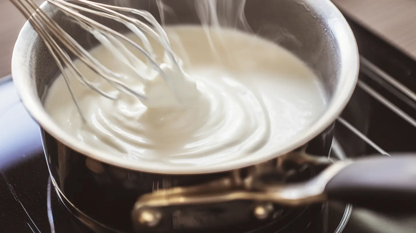 making-creamy-base-queso-dip Melting cream cheese, sour cream, and milk for queso dip base