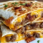 Maple Bacon Cheeseburger Quesadillas with melted cheese.easy comfort food dinner ideas