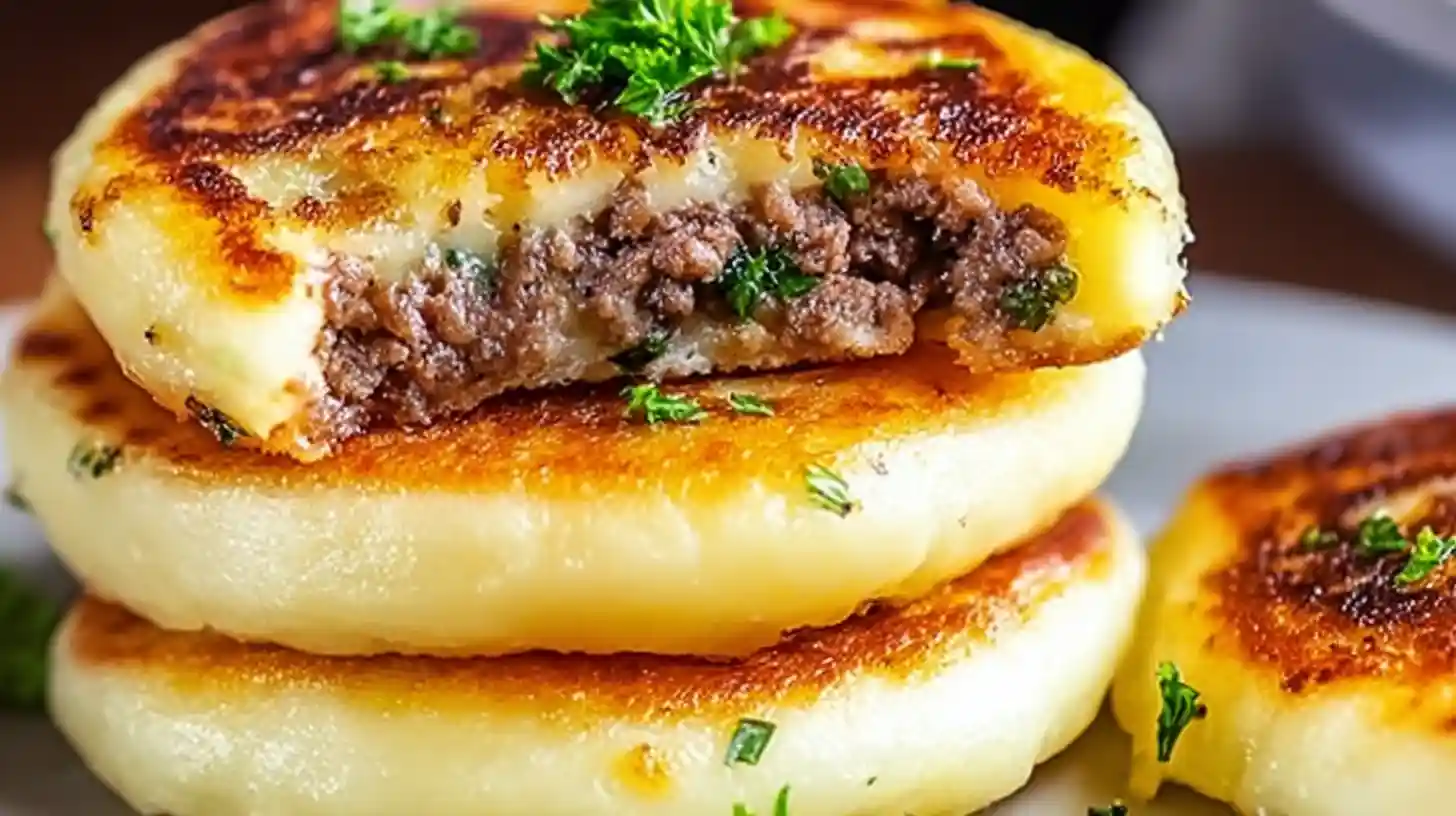 Mashed Potato Pancakes with Meat Filling Easy, Crispy