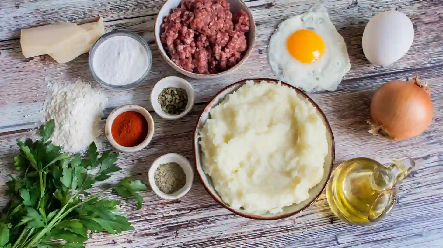 mashed-potato-pancakes-with-meat-filling-ingredients ingredients for mashed potato pancakes with meat filling.budget-friendly dinner ideas