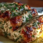 Sliced garlic chicken meatloaf served hot – easy baked chicken dinner ideas