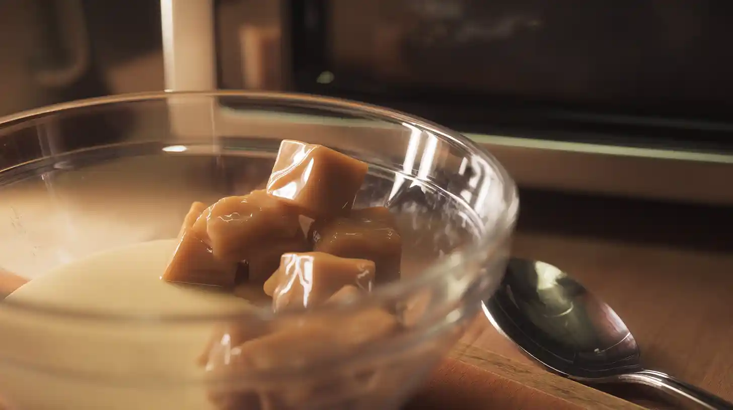 melting-caramels-evaporated-milk-better-than-anything-bars Melting caramels and evaporated milk for Better Than Anything Bars.easy caramel bar recipes