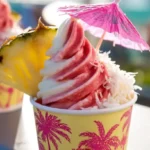 Serving Miami Vice Ice Cream Recipe with Strawberry Coconut Swirl for family-friendly tropical recipe