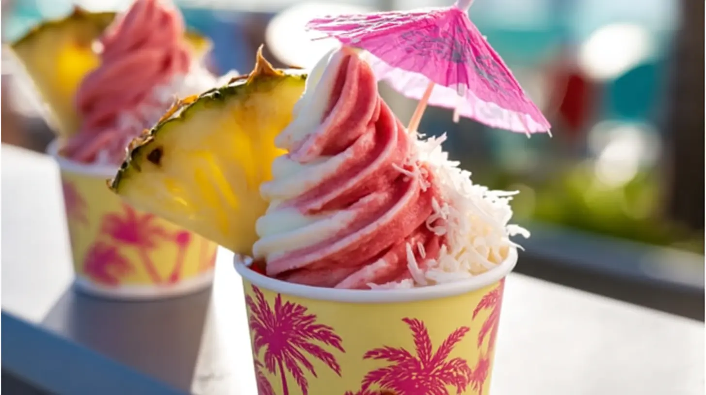 miami-vice-ice-cream-Recipe-Serve Serving Miami Vice Ice Cream Recipe with Strawberry Coconut Swirl for family-friendly tropical recipe