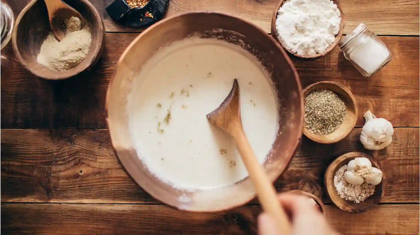 mixing-alfredo-base-easy-family-dinne Mixing Alfredo base for creamy chicken recipes and easy family dinner recipes