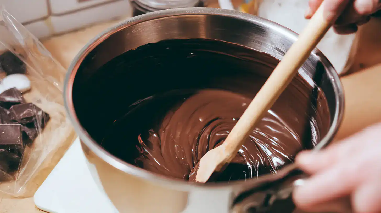 mixing-chocolate-sugar-brownie-muffins stirring chocolate with sugar for easy brownie muffins