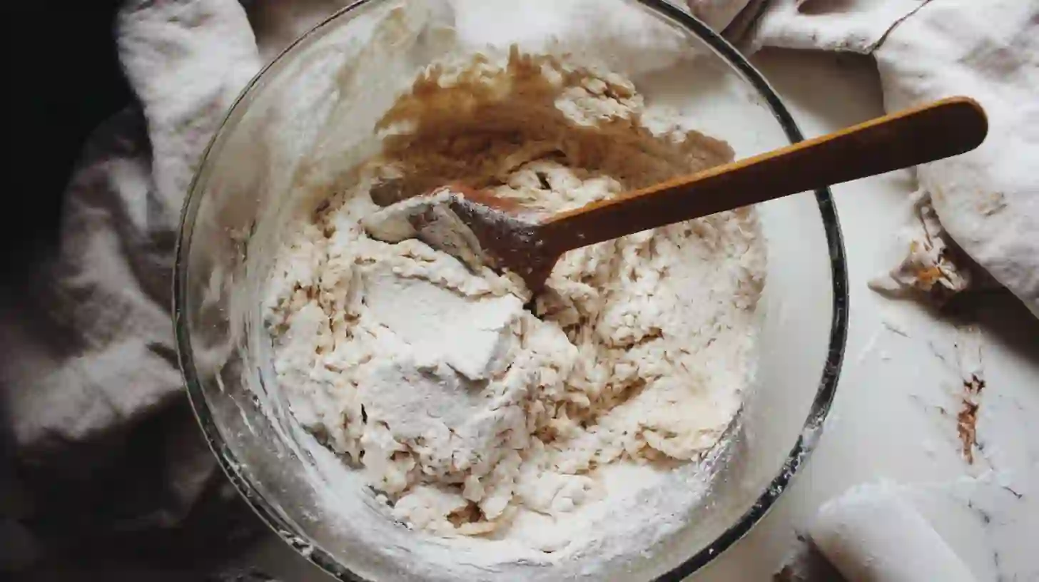 mixing-flour-dough-better-than-anything-bars Mixing flour into Better Than Anything Bars dough.premium baking chocolate for cookies
